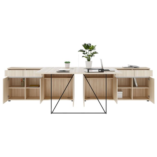 AIR DUO Team-Schreibtisch mit Sideboards | 1600 - 2000 x 3200 mm, elektrifiziert, Sandesche - 3 Main Image
