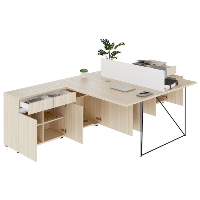 AIR DUO Team-Schreibtisch mit Sideboards | 1600 - 2000 x 3200 mm, elektrifiziert, Sandesche - 4 Main Image