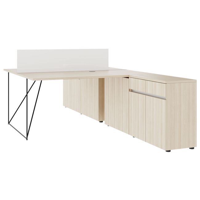 AIR DUO Team-Schreibtisch mit Sideboards | 1600 - 2000 x 3200 mm, elektrifiziert, Sandesche - 1 Main Image