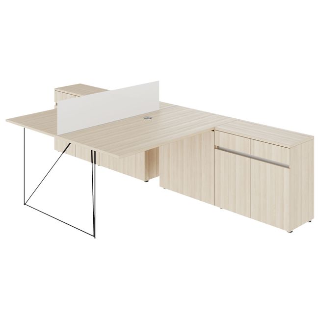 AIR DUO Team-Schreibtisch mit Sideboards | 1600 - 2000 x 3200 mm, elektrifiziert, Sandesche - 2 Main Image