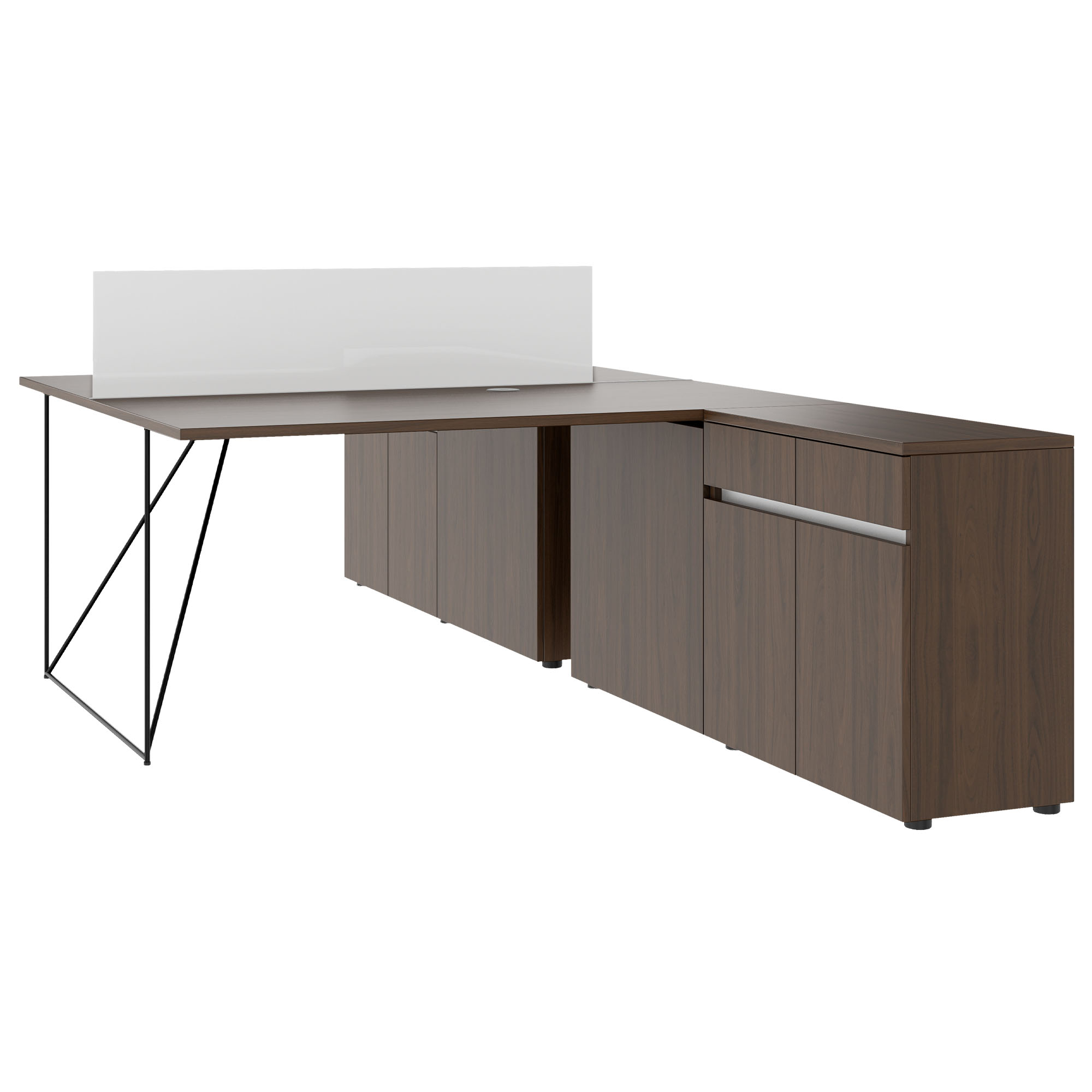 AIR DUO Desk del team con sideboard | 1600 - 2000 x 3200 mm, elettrificato, noce - 1 Main Image