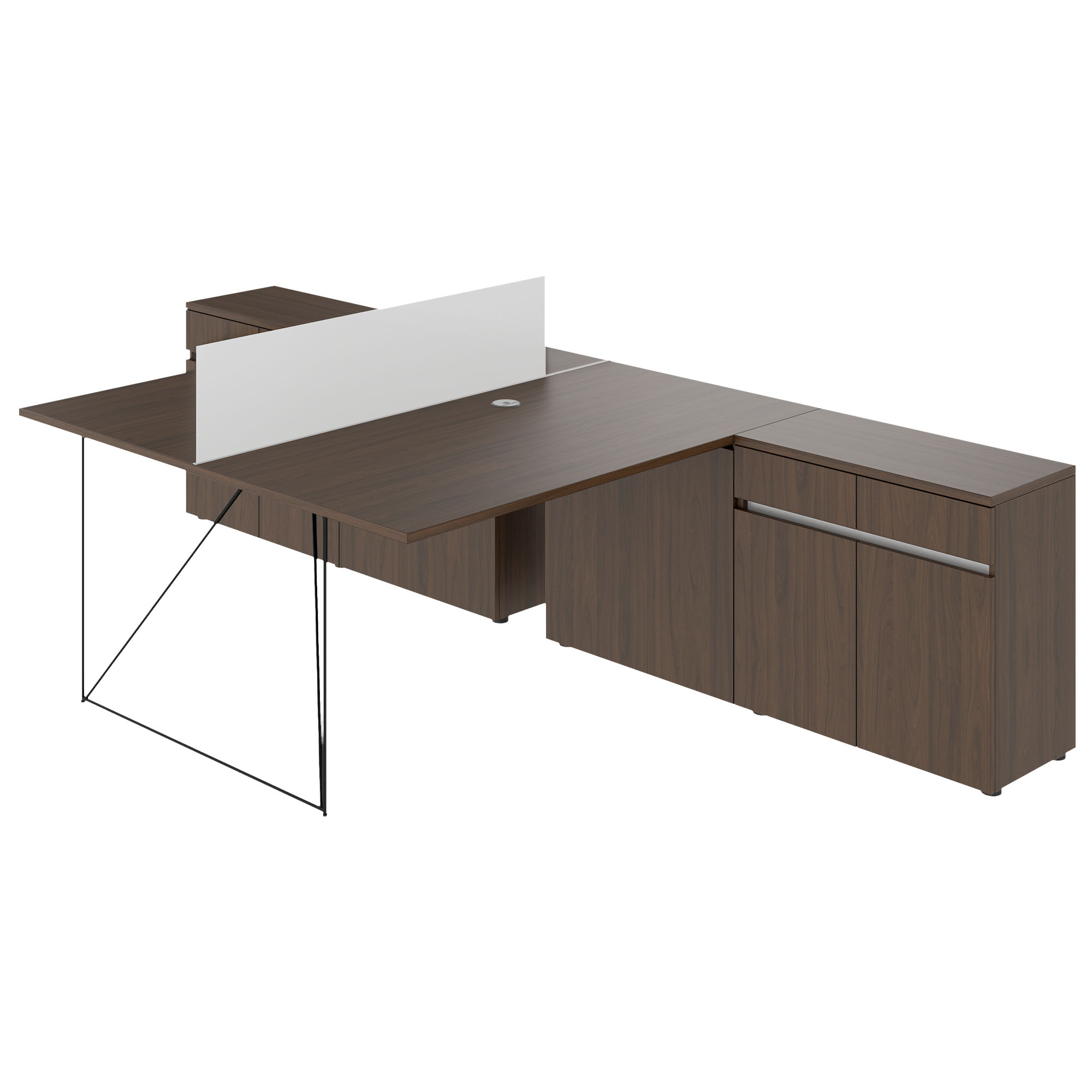 AIR DUO Desk del team con sideboard | 1600 - 2000 x 3200 mm, elettrificato, noce - 2 Main Image