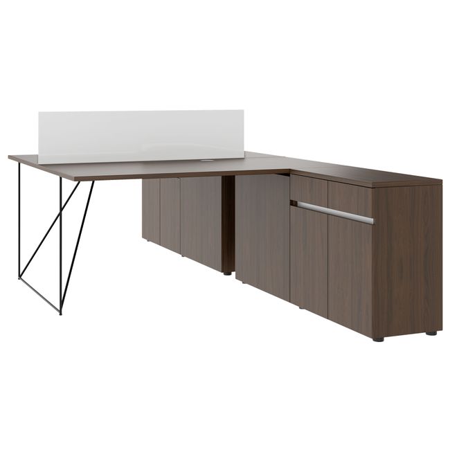 AIR DUO Team-Schreibtisch mit Sideboards | 1600 - 2000 x 3200 mm, elektrifiziert, Nussbaum