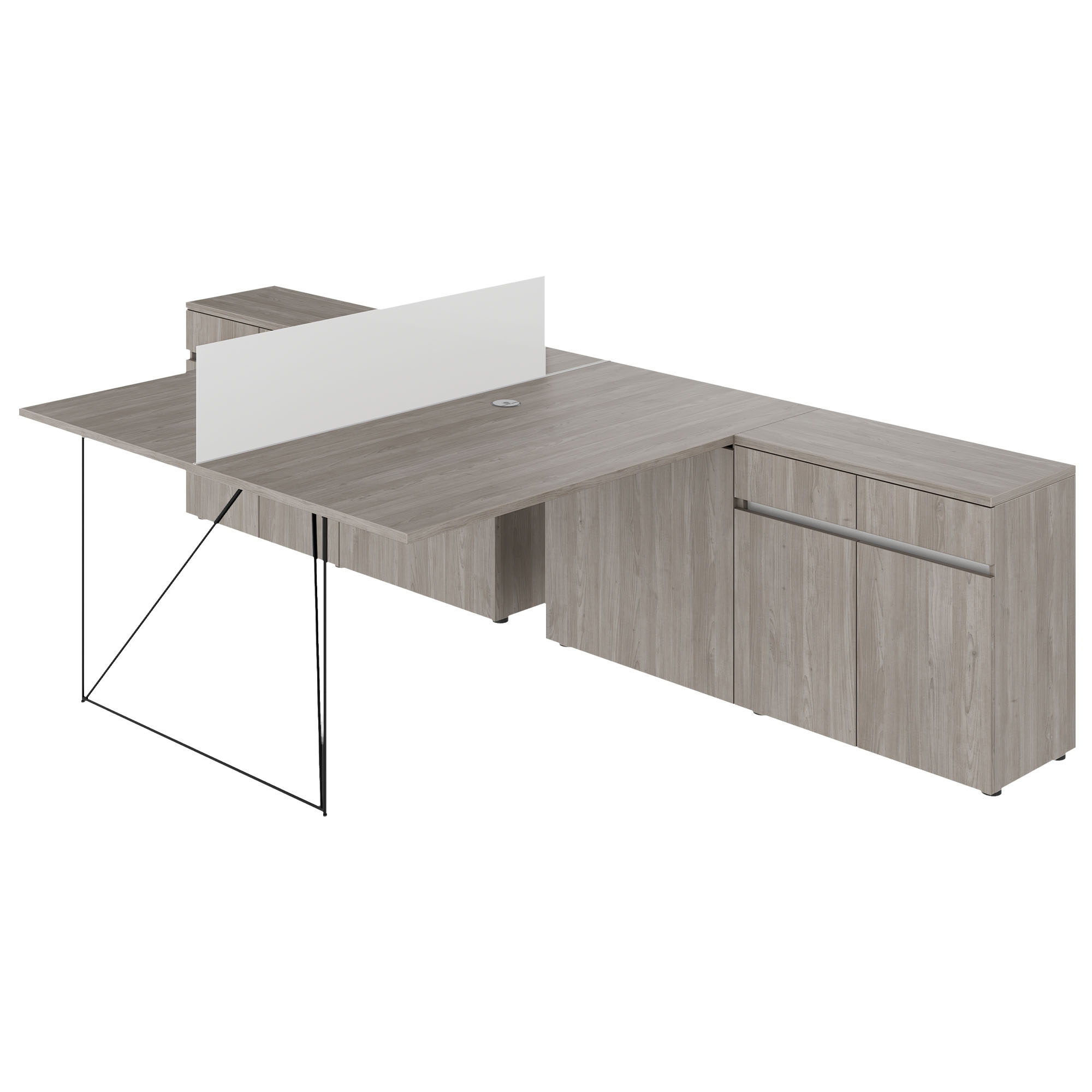 AIR DUO Desk del team con sideboard | 1600 - 2000 x 3200 mm, elettrificato, grigio di quercia nordica - 2 Main Image