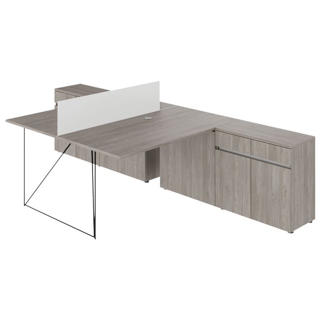 AIR DUO Team-Schreibtisch mit Sideboards | 1600 - 2000 x 3200 mm, elektrifiziert, Nordeiche grau - 2 Main Image