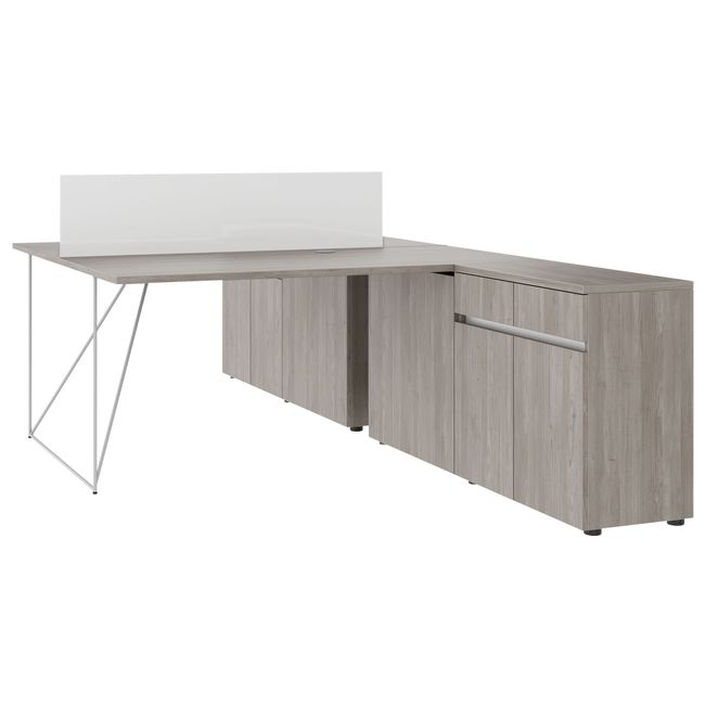 AIR DUO Team-Schreibtisch mit Sideboards | 1600 - 2000 x 3200 mm, elektrifiziert, Nordeiche grau