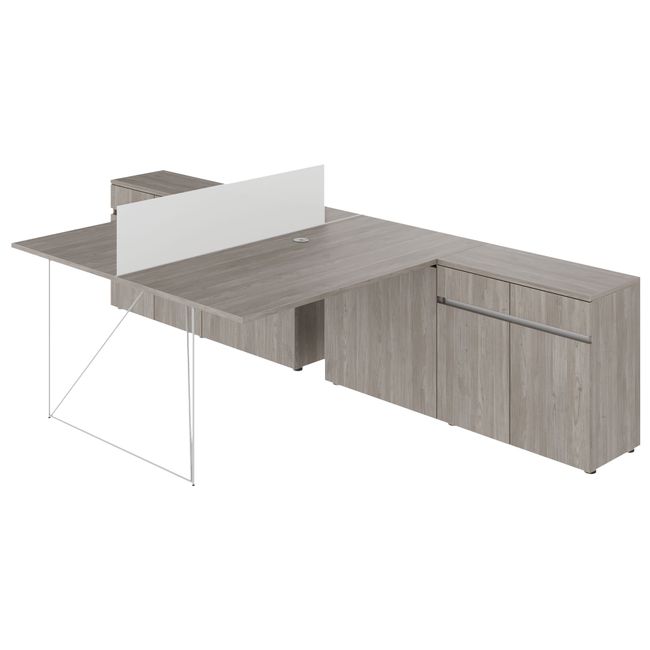 AIR DUO Team-Schreibtisch mit Sideboards | 1600 - 2000 x 3200 mm, elektrifiziert, Nordeiche grau