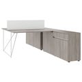 AIR DUO Team-Schreibtisch mit Sideboards | 1600 - 2000 x 3200 mm, elektrifiziert, Nordeiche grau