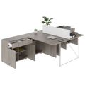 AIR DUO Team-Schreibtisch mit Sideboards | 1600 - 2000 x 3200 mm, elektrifiziert, Nordeiche grau