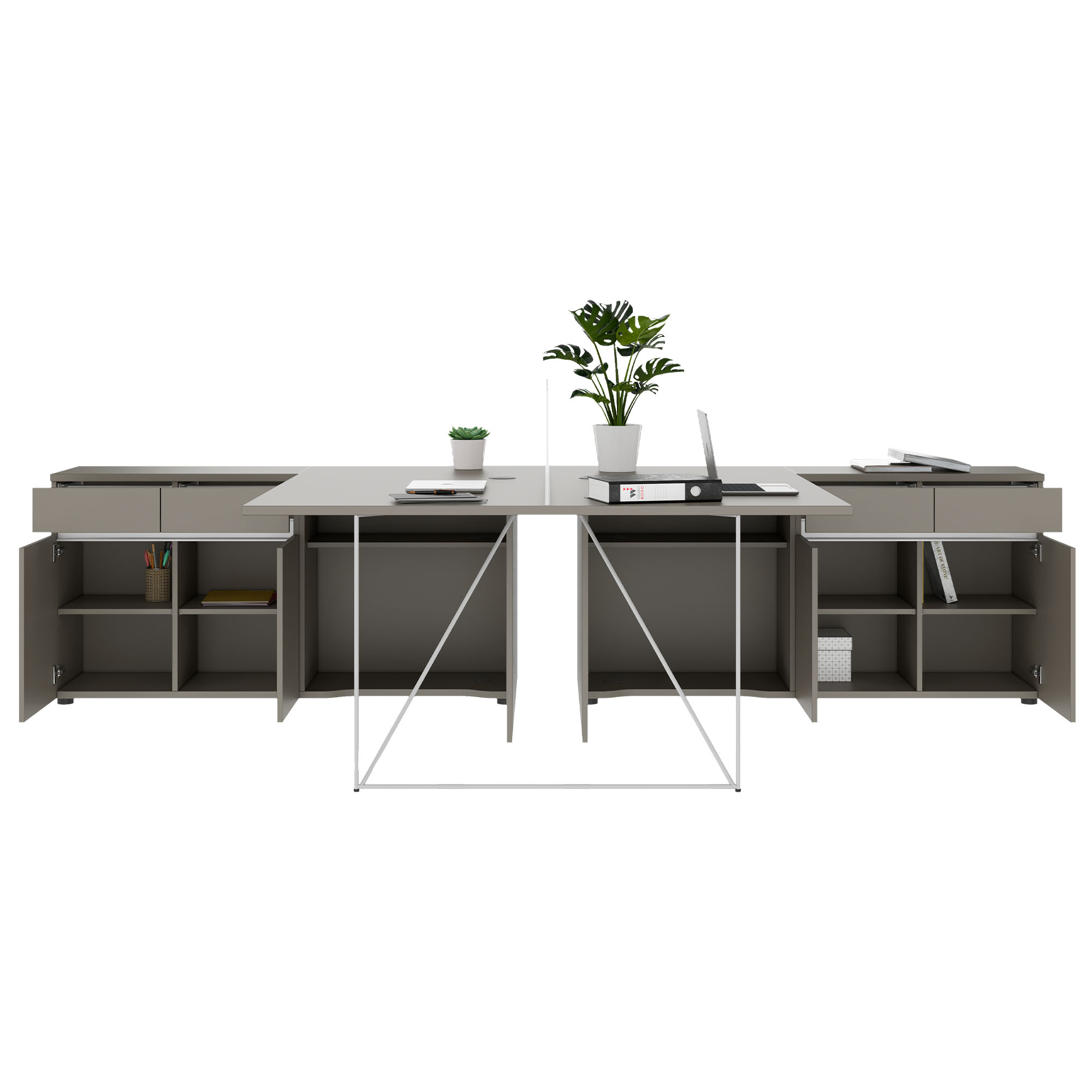 AIR DUO Desk del team con sideboard | 1600 - 2000 x 3200 mm, grigio elettrificato, cubanite - 3 Main Image