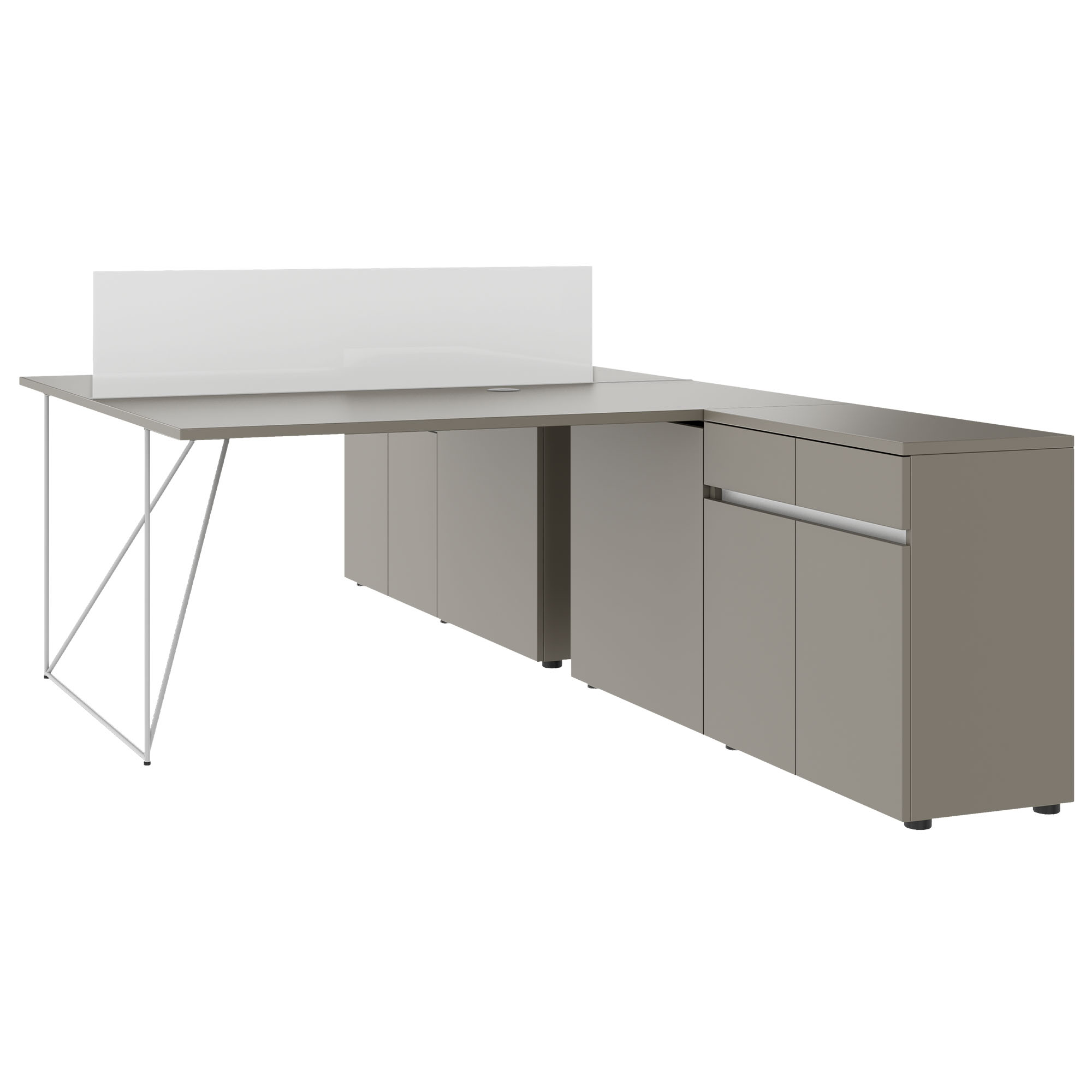 AIR DUO Desk del team con sideboard | 1600 - 2000 x 3200 mm, grigio elettrificato, cubanite - 1 Main Image