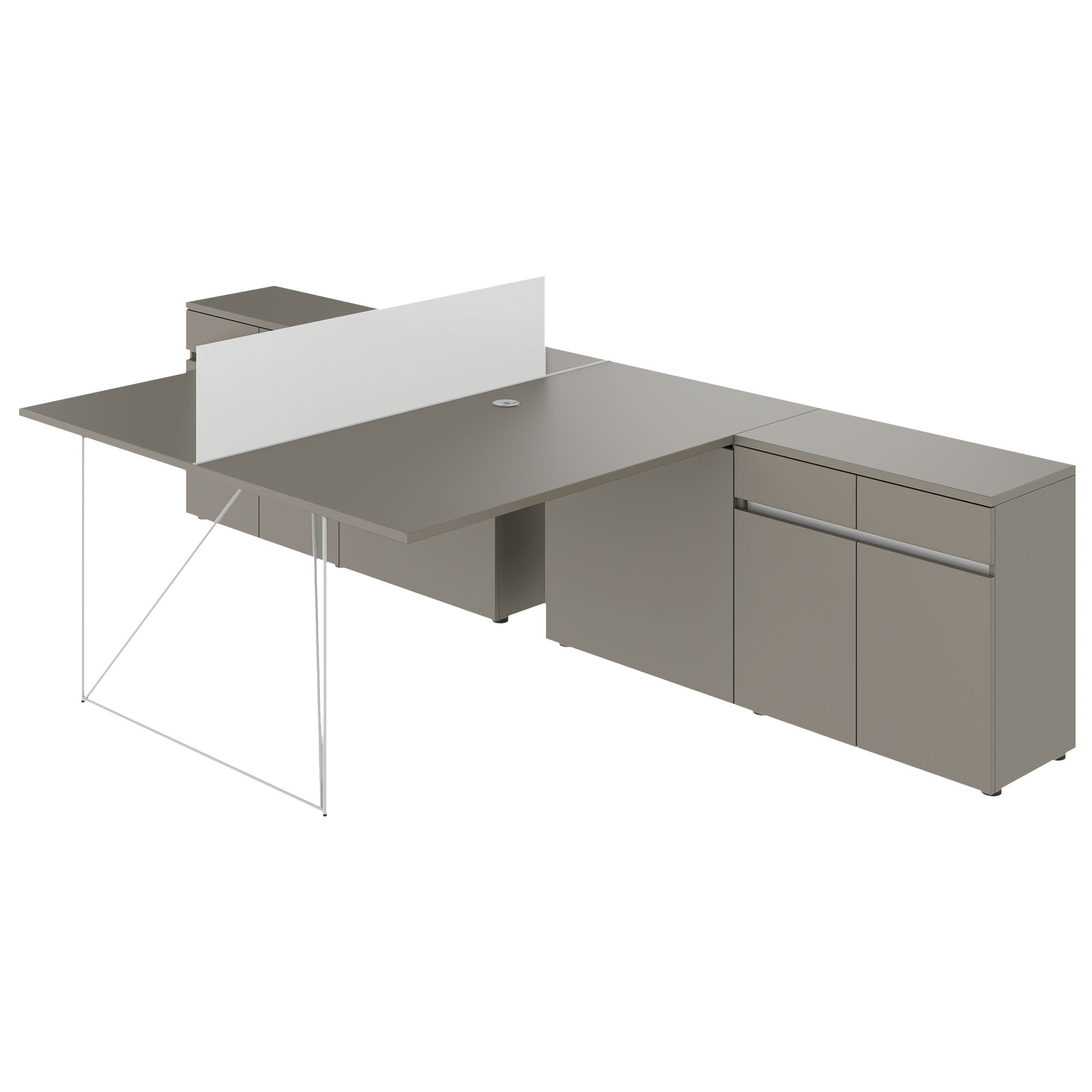 AIR DUO Desk del team con sideboard | 1600 - 2000 x 3200 mm, grigio elettrificato, cubanite - 2 Main Image