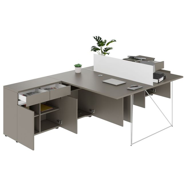 AIR DUO Team-Schreibtisch mit Sideboards | 1600 - 2000 x 3200 mm, elektrifiziert, Cubanitgrau AIR DUO Team-Schreibtisch mit Sideboards | 1600 - 2000 x 3200 mm, elektrifiziert, Cubanitgrau