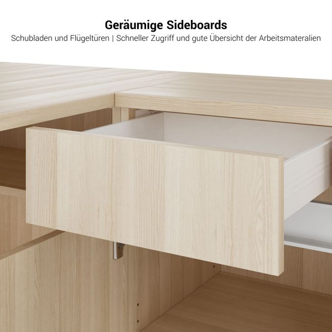 AIR DUO Team-Schreibtisch mit Sideboards | 1600 - 2000 x 3200 mm, elektrifiziert, Cubanitgrau AIR DUO Team-Schreibtisch mit Sideboards | 1600 - 2000 x 3200 mm, elektrifiziert, Cubanitgrau