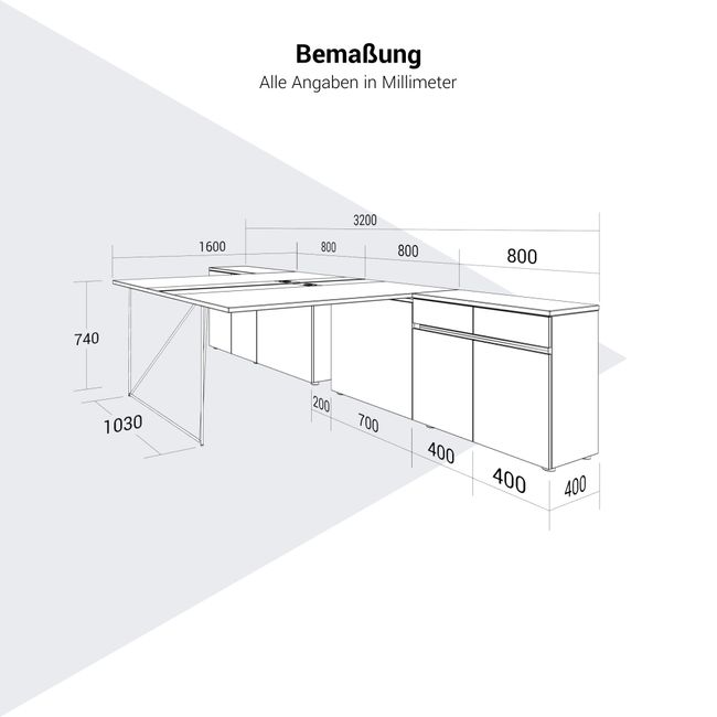 AIR DUO Team-Schreibtisch mit Sideboards | 1600 - 2000 x 3200 mm, elektrifiziert, Cubanitgrau AIR DUO Team-Schreibtisch mit Sideboards | 1600 - 2000 x 3200 mm, elektrifiziert, Cubanitgrau