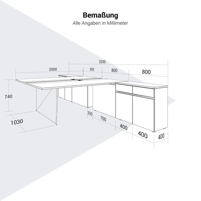 AIR DUO Team-Schreibtisch mit Sideboards | 1600 - 2000 x 3200 mm, elektrifiziert, Cubanitgrau AIR DUO Team-Schreibtisch mit Sideboards | 1600 - 2000 x 3200 mm, elektrifiziert, Cubanitgrau