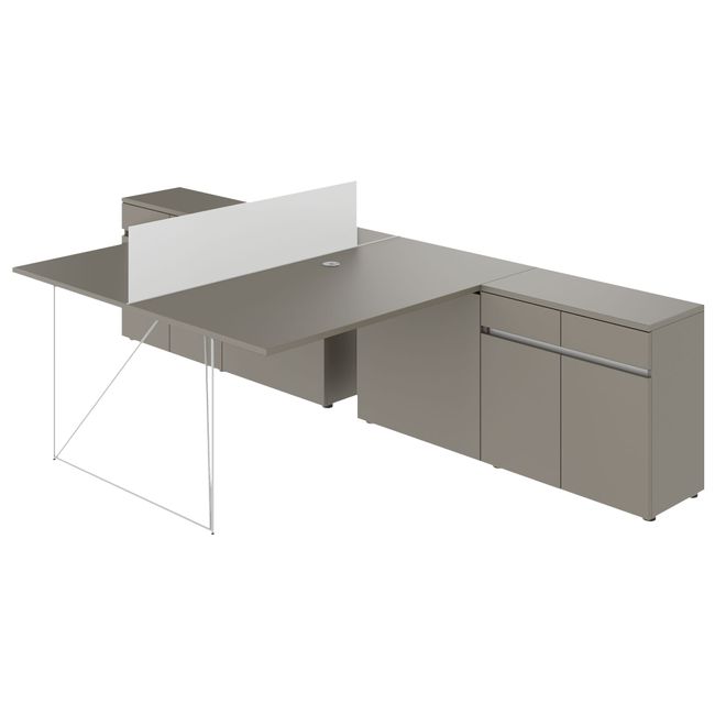 AIR DUO Team-Schreibtisch mit Sideboards | 1600 - 2000 x 3200 mm, elektrifiziert, Cubanitgrau AIR DUO Team-Schreibtisch mit Sideboards | 1600 - 2000 x 3200 mm, elektrifiziert, Cubanitgrau