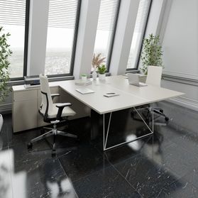 AIR DUO Team-Schreibtisch mit Sideboards | 1600 - 2000 x 3200 mm, elektrifiziert, Cubanitgrau