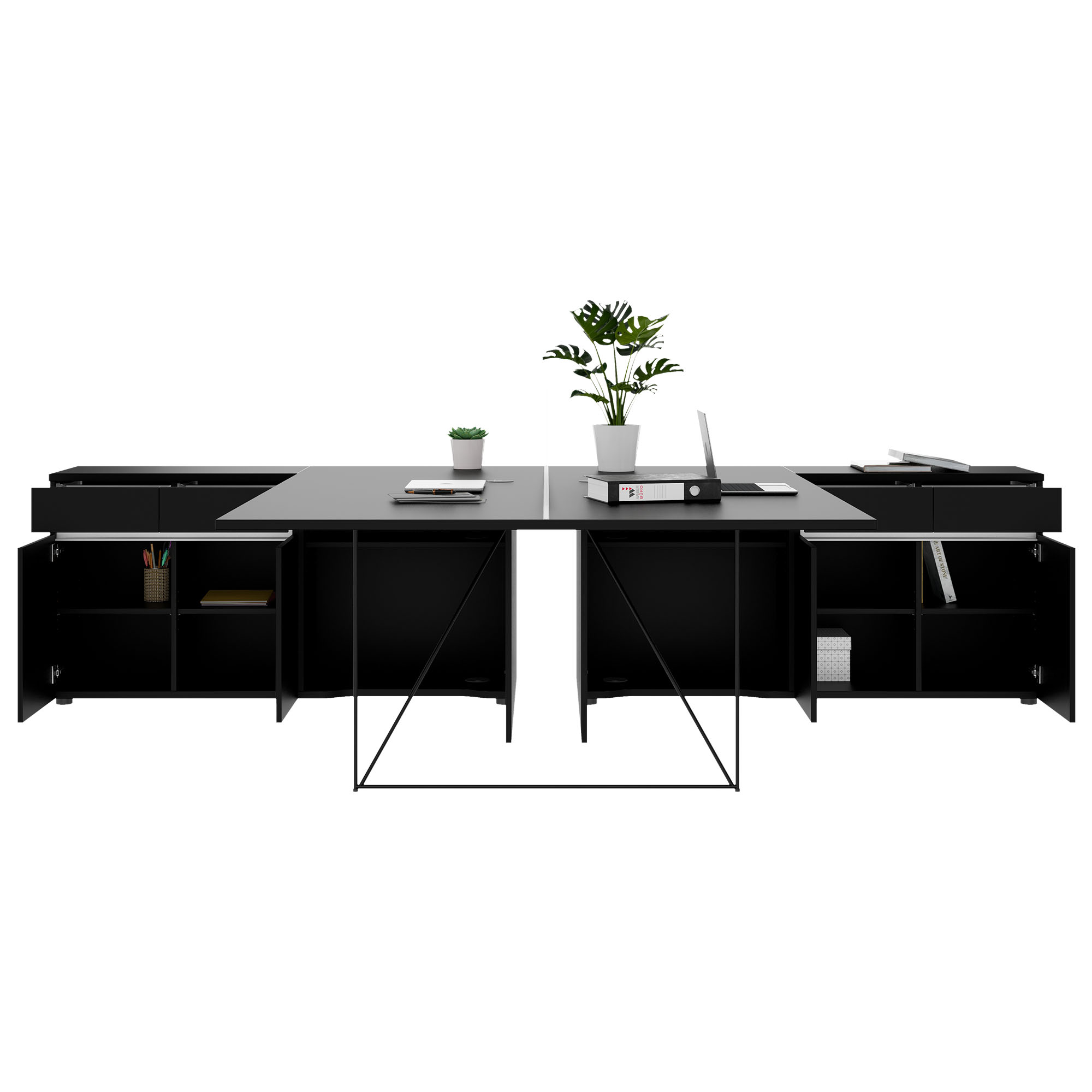 AIR DUO Desk del team con sideboard | 1600 - 2000 x 3200 mm, elettrificato, nero - 3 Main Image