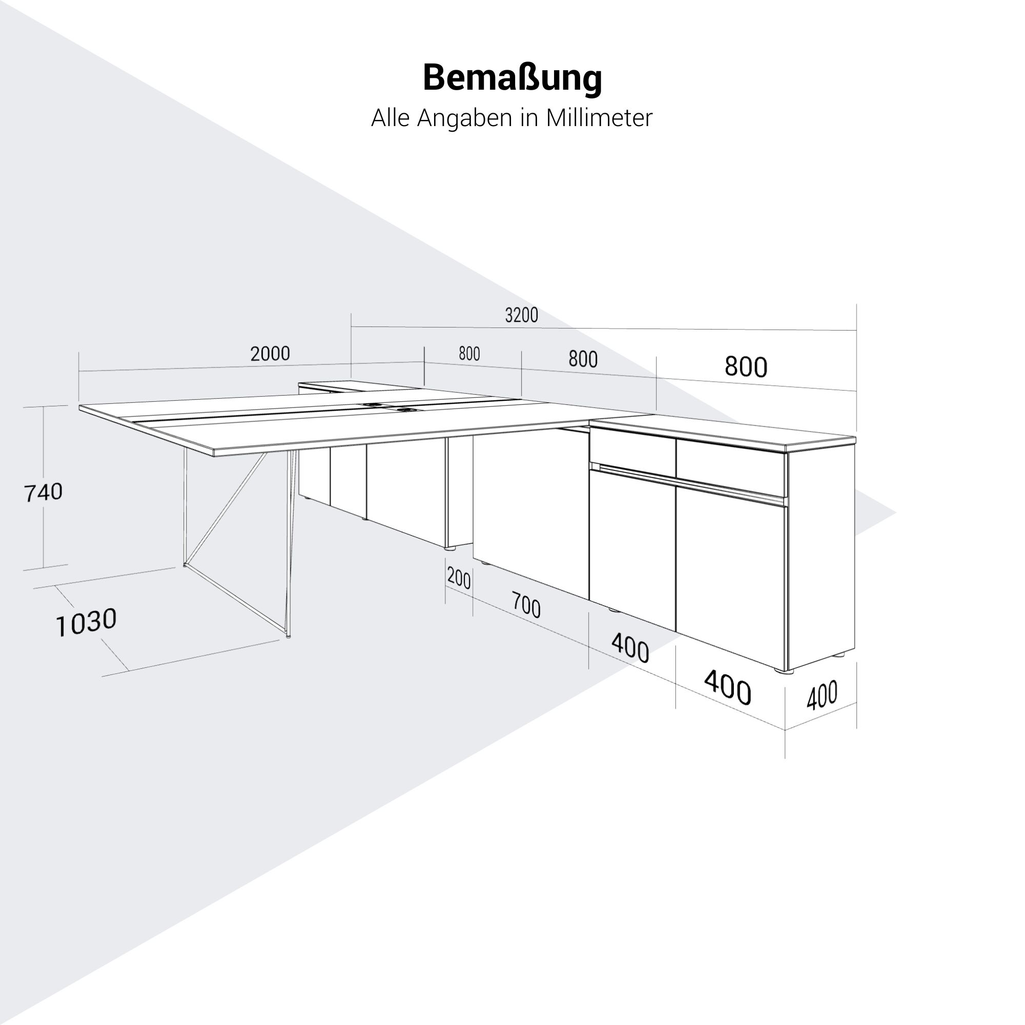 AIR DUO Desk del team con sideboard | 1600 - 2000 x 3200 mm, elettrificato, nero - 14 Main Image