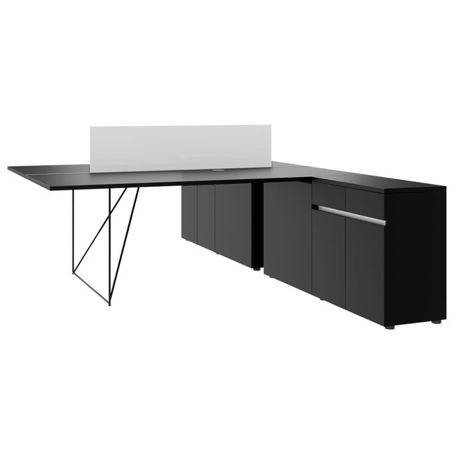 AIR DUO Team-Schreibtisch mit Sideboards | 1600 - 2000 x 3200 mm, elektrifiziert, Schwarz - 1 Main Image