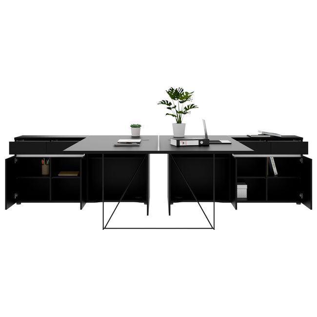 AIR DUO Team-Schreibtisch mit Sideboards | 1600 - 2000 x 3200 mm, elektrifiziert, Schwarz - 3 Main Image