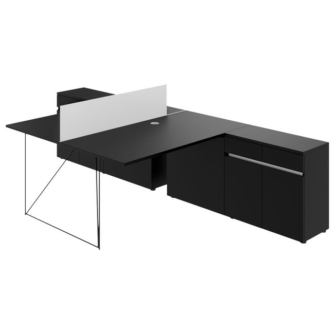 AIR DUO Team-Schreibtisch mit Sideboards | 1600 - 2000 x 3200 mm, elektrifiziert, Schwarz