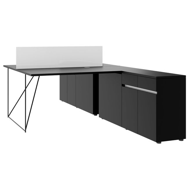 AIR DUO Team-Schreibtisch mit Sideboards | 1600 - 2000 x 3200 mm, elektrifiziert, Schwarz