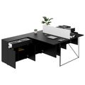 AIR DUO Team-Schreibtisch mit Sideboards | 1600 - 2000 x 3200 mm, elektrifiziert, Schwarz