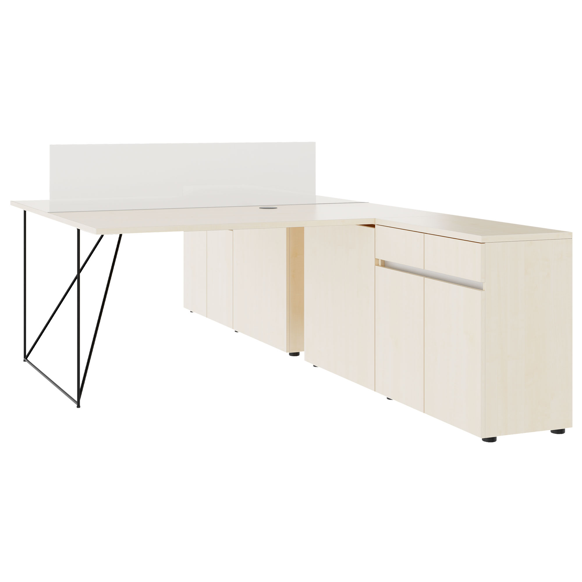 AIR DUO Desk del team con sideboard | 1600 - 2000 x 3200 mm, elettrificato, acero - 1 Main Image