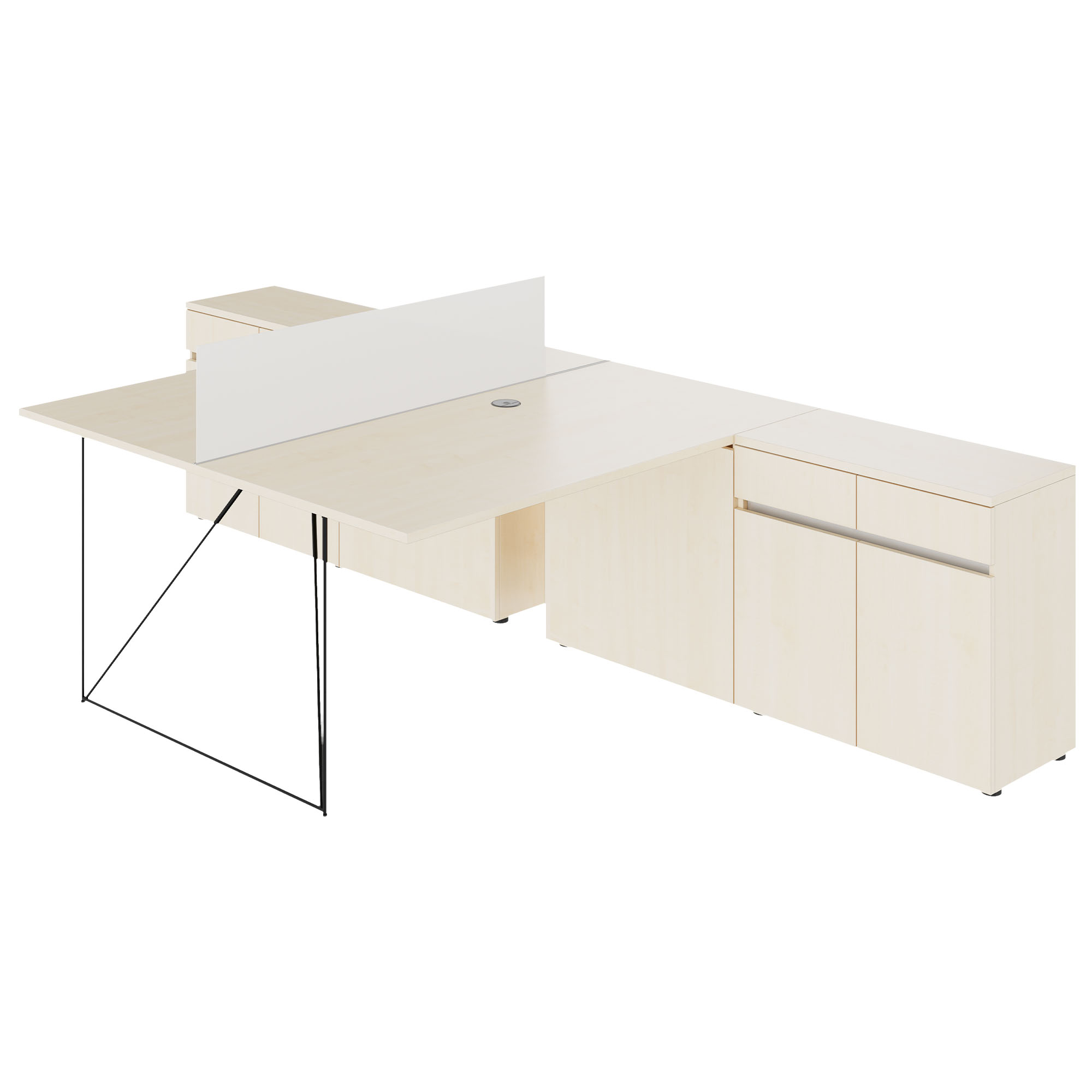 AIR DUO Desk del team con sideboard | 1600 - 2000 x 3200 mm, elettrificato, acero - 2 Main Image