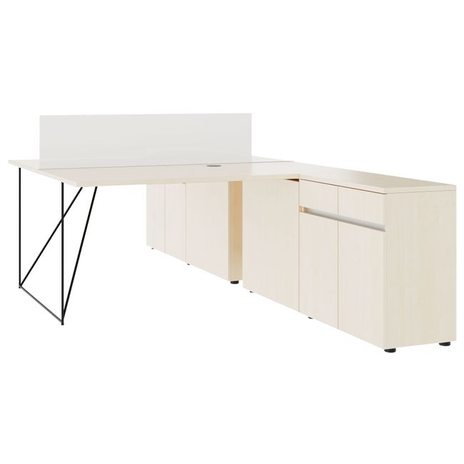 AIR DUO Scrivania per team con sideboard | 1600 - 2000 x 3200 mm, elettrificata, acero  - 1 Main Image