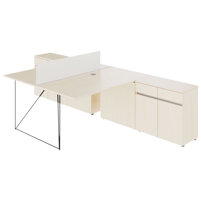 AIR DUO Scrivania per team con sideboard | 1600 - 2000 x 3200 mm, elettrificata, acero  - 2 Main Image