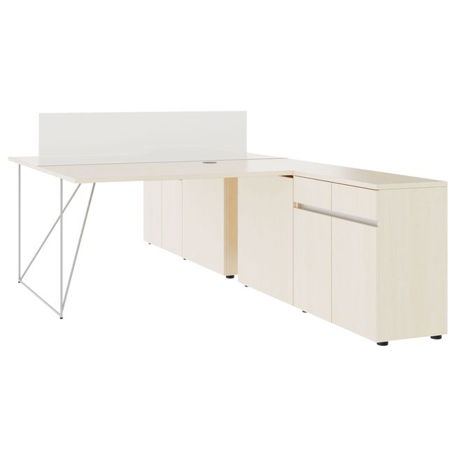 AIR DUO Team-Schreibtisch mit Sideboards | 1600 - 2000 x 3200 mm, elektrifiziert, Ahorn