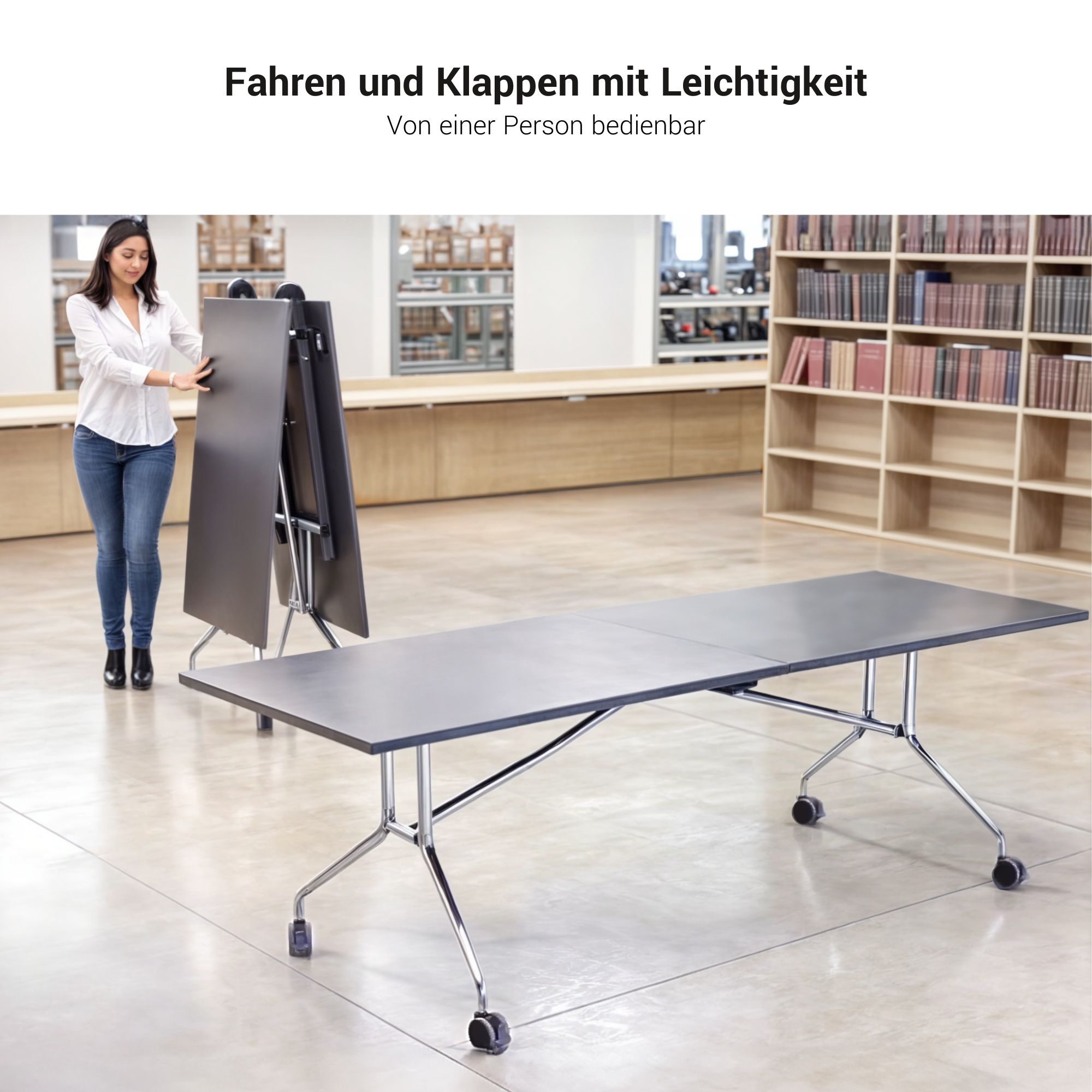 Mara Argo LIBRO Table pliante | 2400 - 2800 x 1000 mm (8 - 10 personnes), roulables, pliables, en noyer en placage en bois réel - 14 Main Image
