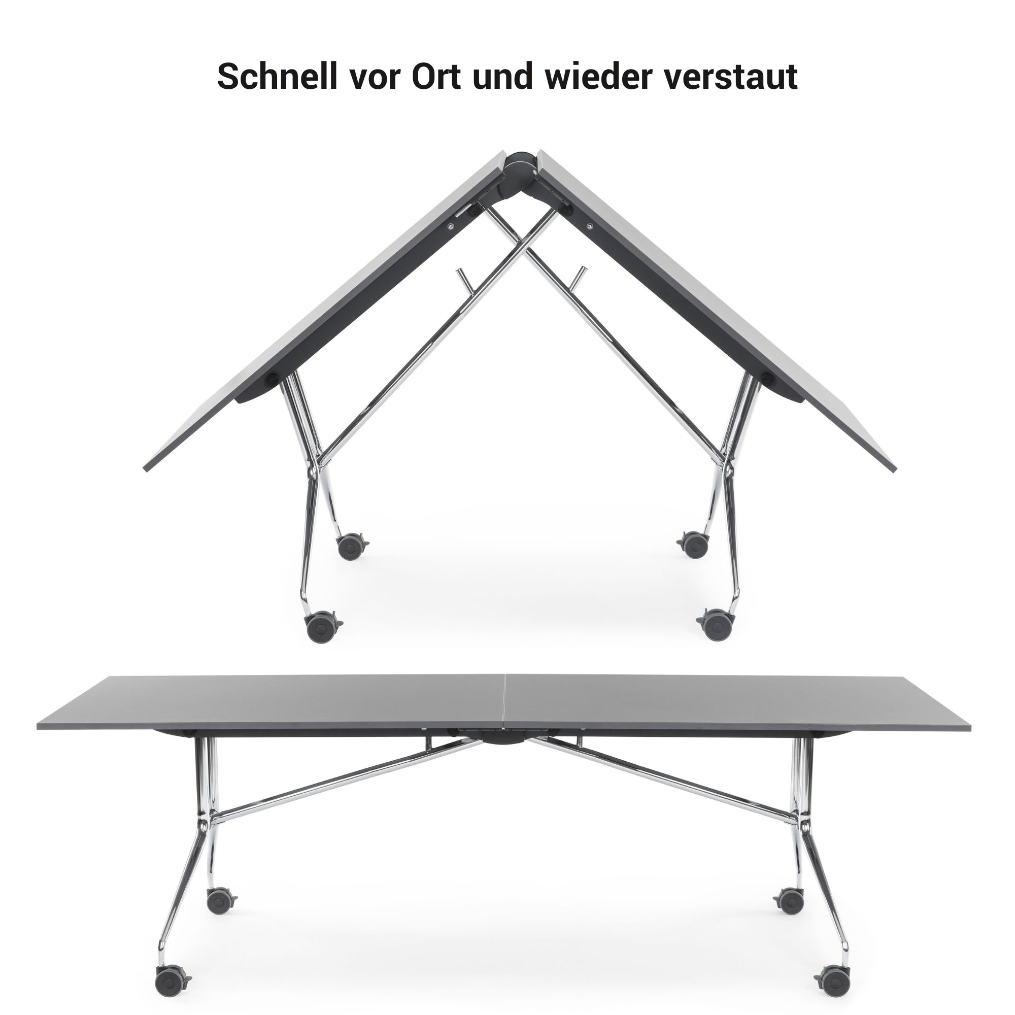 Mara Argo LIBRO Table pliante | 2400 - 2800 x 1000 mm (8 - 10 personnes), roulables, pliables, en noyer en placage en bois réel - 15 Main Image