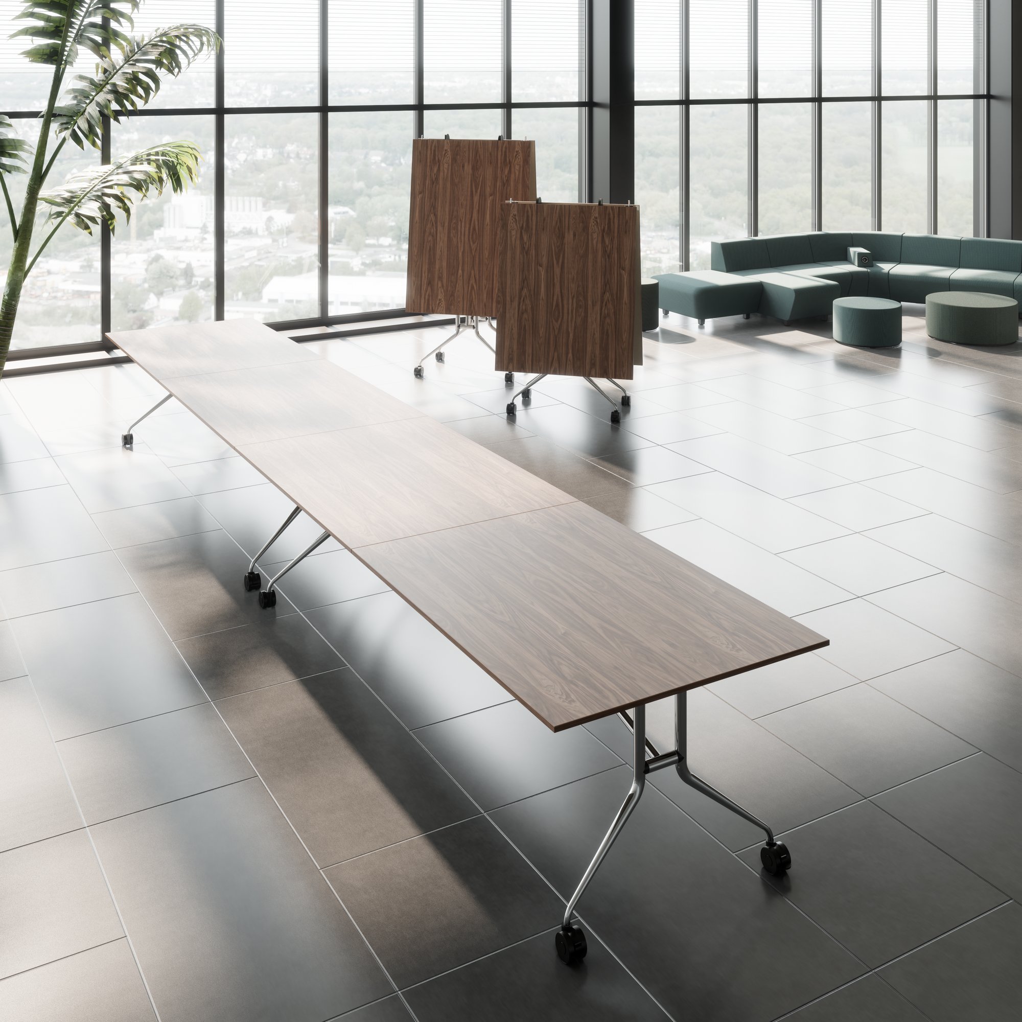 Mara Argo LIBRO Table pliante | 2400 - 2800 x 1000 mm (8 - 10 personnes), roulables, pliables, en noyer en placage en bois réel - 24 Main Image