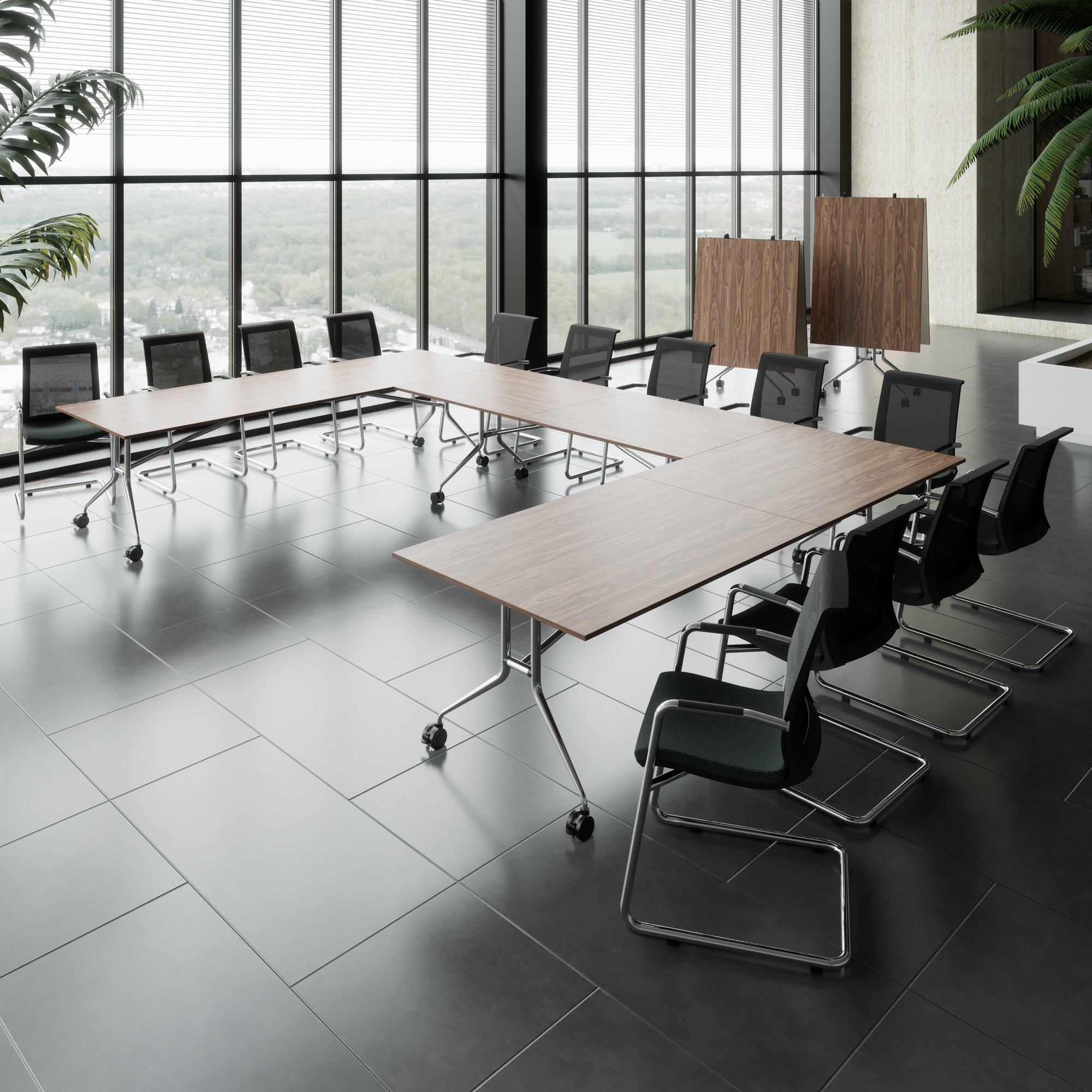 Mara Argo LIBRO Table pliante | 2400 - 2800 x 1000 mm (8 - 10 personnes), roulables, pliables, en noyer en placage en bois réel - 1 Main Image
