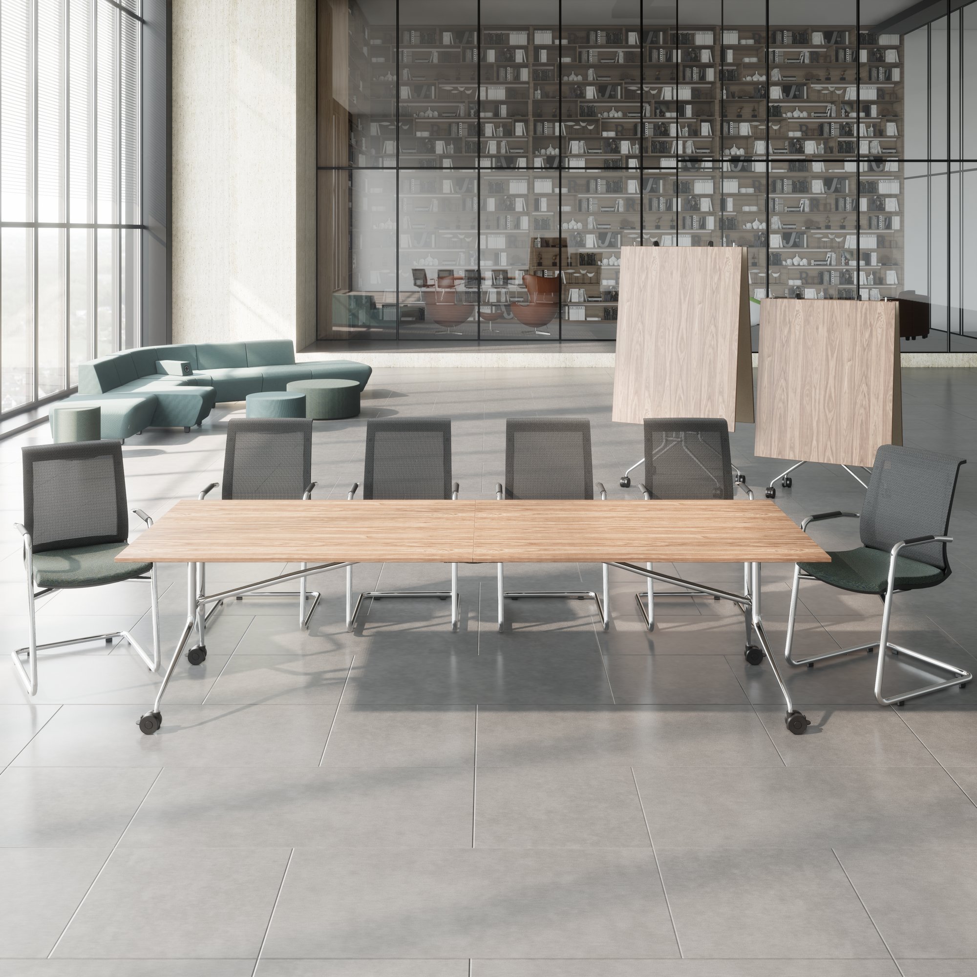 Mara Argo LIBRO Table pliante | 2400 - 2800 x 1000 mm (8 - 10 personnes), roulables, pliables, en noyer en placage en bois réel - 4 Main Image