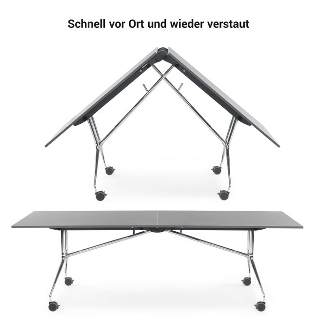 MARA - ARGO LIBRO Klapptisch | 2400 - 2800 x 1000 mm (8 - 10 Personen), rollbar, faltbar, Echtholz-Furnier Nussbaum MARA - ARGO LIBRO Klapptisch | 2400 - 2800 x 1000 mm (8 - 10 Personen), rollbar, faltbar, Echtholz-Furnier Nussbaum
