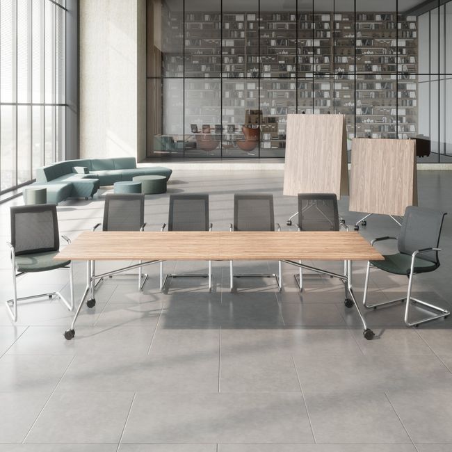 MARA - ARGO LIBRO Klapptisch | 2400 - 2800 x 1000 mm (8 - 10 Personen), rollbar, faltbar, Echtholz-Furnier Nussbaum MARA - ARGO LIBRO Klapptisch | 2400 - 2800 x 1000 mm (8 - 10 Personen), rollbar, faltbar, Echtholz-Furnier Nussbaum