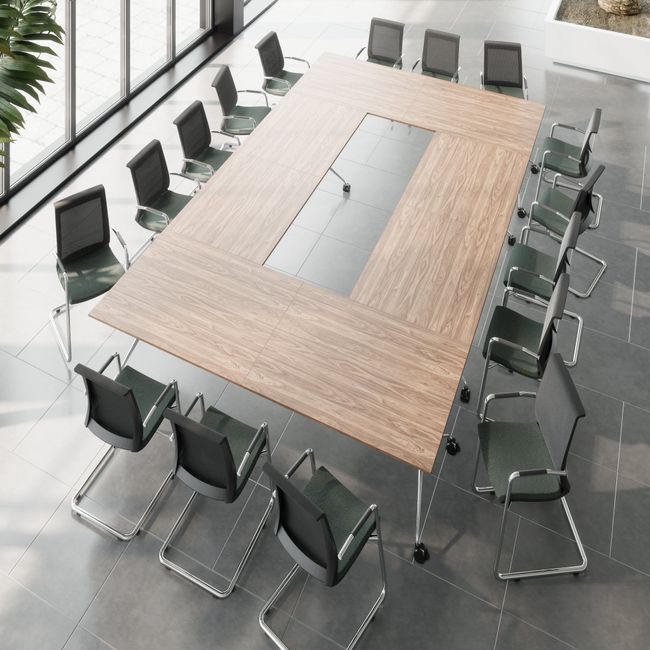 MARA - ARGO LIBRO Klapptisch | 2400 - 2800 x 1000 mm (8 - 10 Personen), rollbar, faltbar, Echtholz-Furnier Nussbaum MARA - ARGO LIBRO Klapptisch | 2400 - 2800 x 1000 mm (8 - 10 Personen), rollbar, faltbar, Echtholz-Furnier Nussbaum