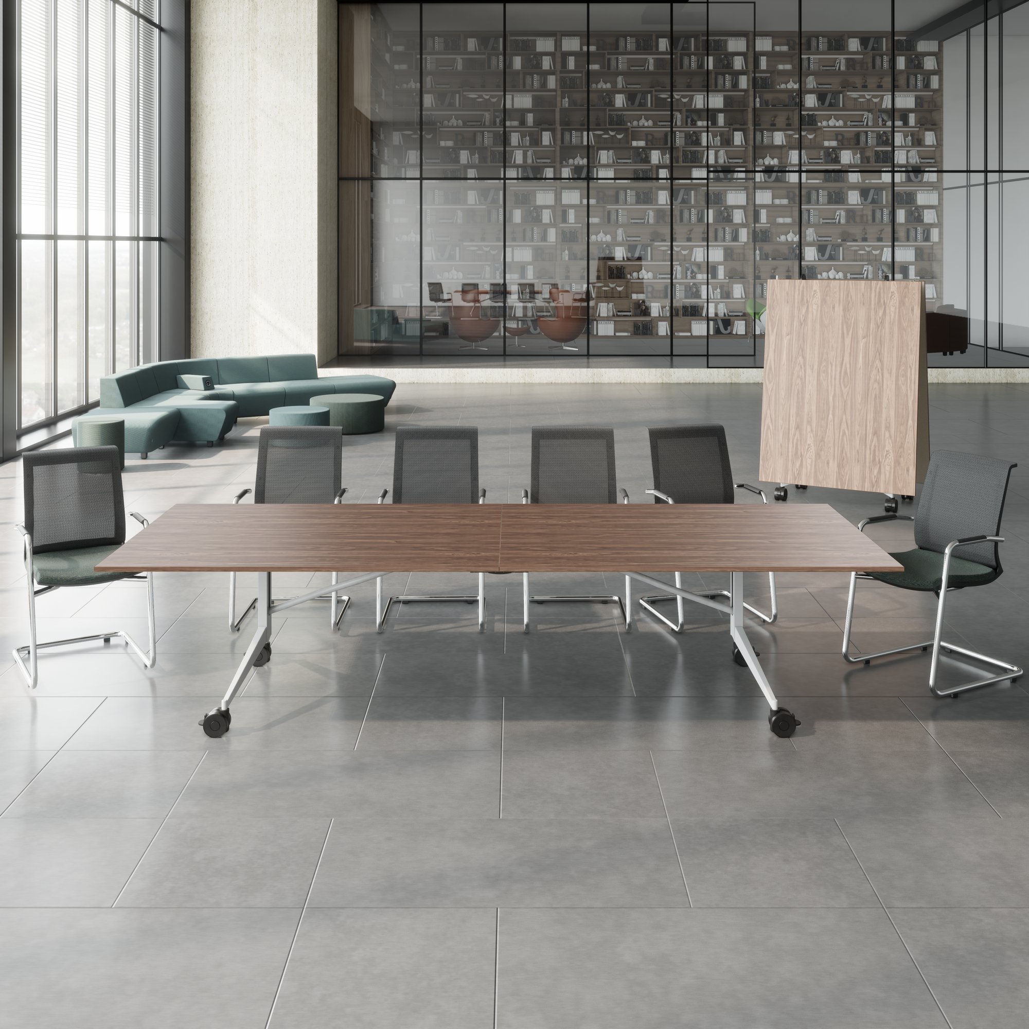 MARA - TIMMY LIBRO Konferenztisch | 3200 x 1200 mm (10 - 14 Personen), rollbar, faltbar, Echtholz-Furnier Nussbaum - 22 Main Image