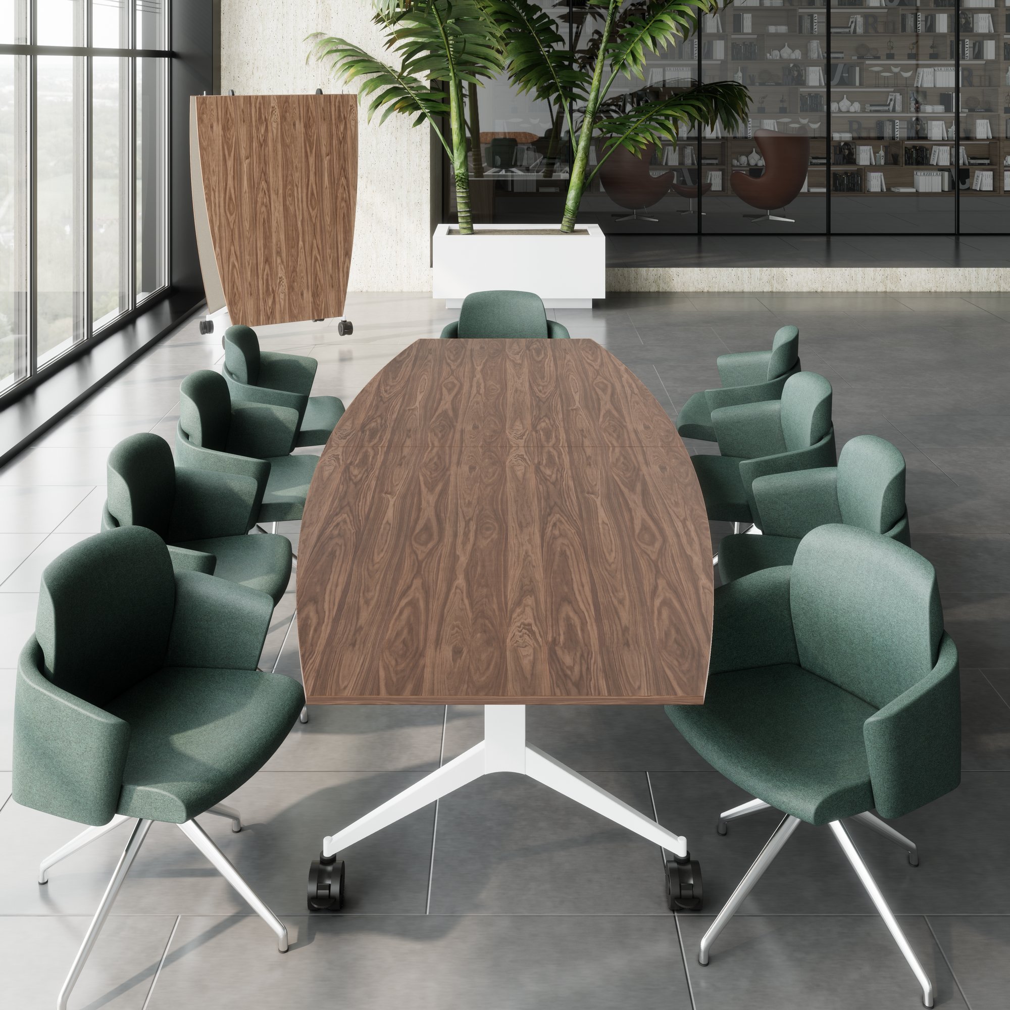 Mara TIMMY LIBRO Tableau de conférence | Forme de démarrage, 3200 x 1200 mm (10 - 14 personnes), roulable, pliable, en noyer en placage en bois réel - 4 Main Image
