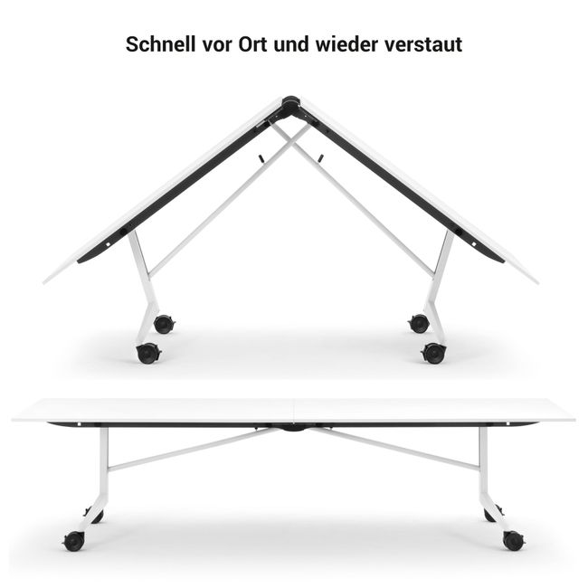 MARA - TIMMY LIBRO Konferenztisch | Bootsform, 3200 x 1200 mm (10 - 14 Personen), rollbar, faltbar, Echtholz-Furnier Nussbaum