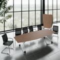 MARA - TIMMY LIBRO Konferenztisch | Bootsform, 3200 x 1200 mm (10 - 14 Personen), rollbar, faltbar, Echtholz-Furnier Nussbaum