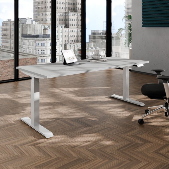 TELDRA Pro, 2-Motoren-Schreibtisch | 1200 - 1800 mm, elektrisch höhenverstellbar, Perlgrau