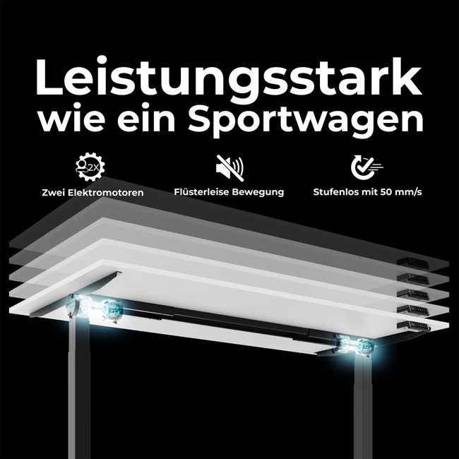 TELDRA Pro, 2-Motoren-Schreibtisch | 1600 - 1800 mm, elektrisch höhenverstellbar, Nordeiche grau