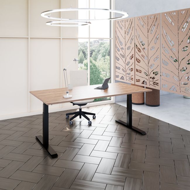 TELDRA Pro, 2-Motoren-Schreibtisch | 1600 - 2000 mm, elektrisch höhenverstellbar, Echtholz-Furnier Nussbaum
