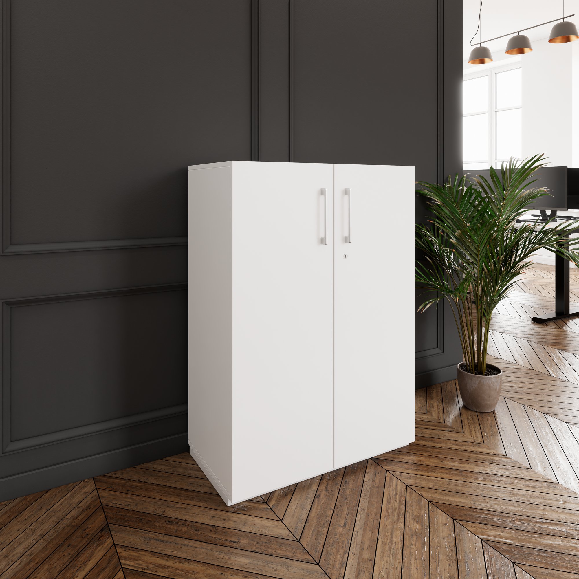 PRO Armoire à portes battantes | 3 OH, 800 - 1200 x 1140 mm, fermeture douce, blanc - 1 Main Image